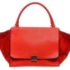 Outlet 🎉 Celine Red Leather Medium Trapeze Tote Bag - 👩 women 🥰