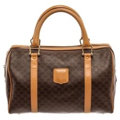 Discount 👍 Celine Dark Brown and Tan Leather Macadam Boston Bag - 👩 women 🎁