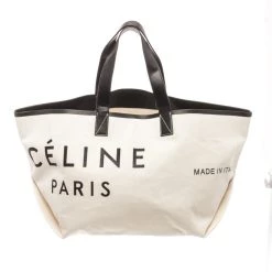 Promo โญ Celine White Canvas with Leather Medium Logo Tote Bag - ๐ฉ women โ๏ธ