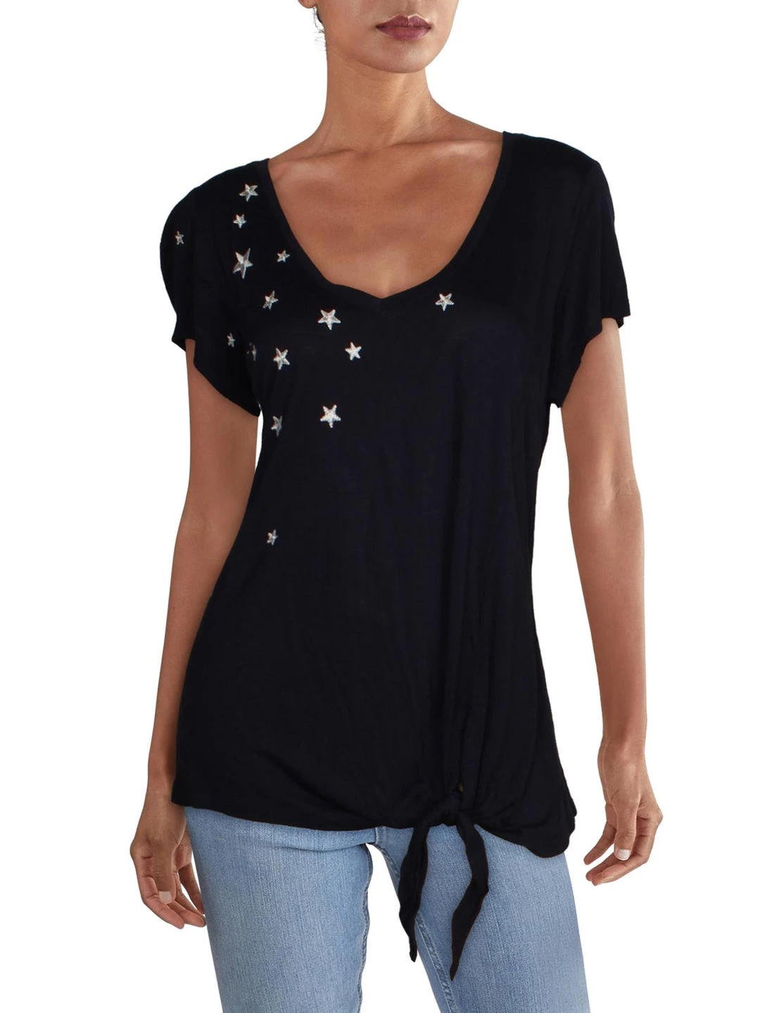 Brand new โญ Matty M ๐ฉ Womens Tie-Front Embroidered Top ๐ 3 Brand new โญ Matty M ๐ฉ Womens Tie-Front Embroidered Top ๐